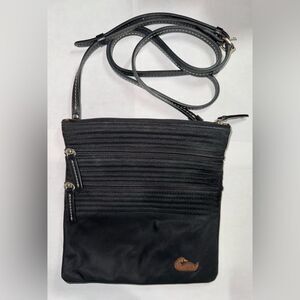 Dooney & Bourke North South Triple Zip Crossbody Purse Nylon Black Pink Duck